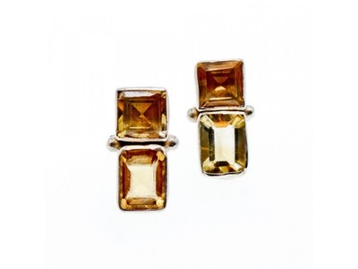 925 Sterling Silver Citrine Stud Earrings