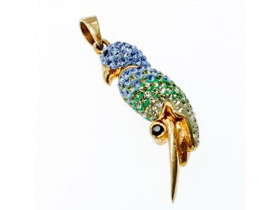 925 Sterling Silver Gold Plated CZ & Enamel "Parrot" Pendant