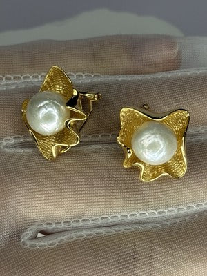 925 STERLING SILVER GOLD PLATED PEARL EARRINGS LENGTH 0.9 INCH