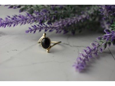 925 Sterling Silver Black Agate Ring Size 8