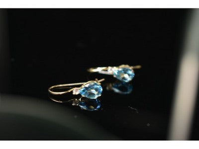 10K Yellow Gold Topaz & Diamonds Earrings