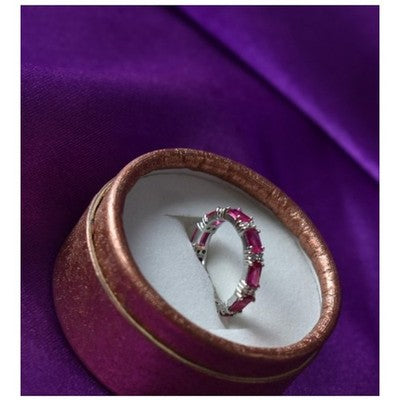 925 Sterling Silver Pink Topaz & CZ Ring Size 5.5