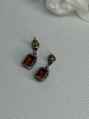 925 Sterling Silver Amber Earrings Length 0.85 Inch