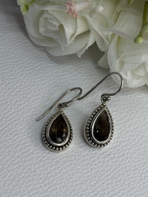 925 Sterling Silver Brown Tourmaline Earrings Length 1.30 Inch
