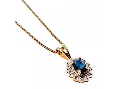 925 Sterling Silver Gold Plated Blue Sapphire Chain With Pendant Italy
