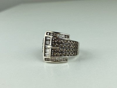 925 Sterling Silver CZ "Strap" Ring Size 7.5