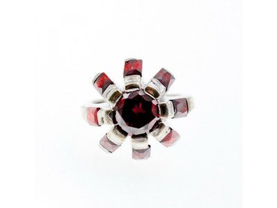 925 Sterling Silver Spessartine "Flower" Ring Size 6.5