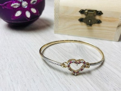 925 Sterling Silver Gold Plated Pink Topaz "Heart" Bracelet