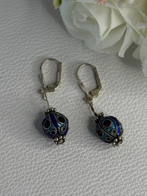 Antique Art Deco 925 Sterling Silver Unique Enamel Earrings Length 1.50 Inch