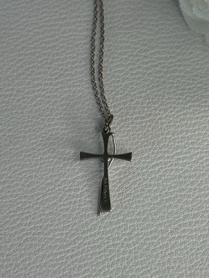 925 Sterling Silver Diamond Cross Necklace Length 20/18 Inch