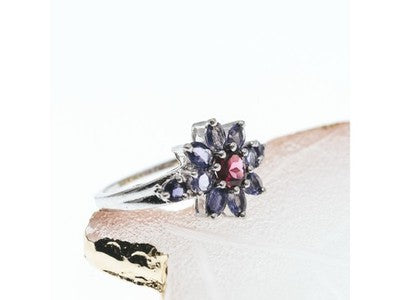925 Sterling Silver Spinel & Tanzanite "Flower" Ring Size 9