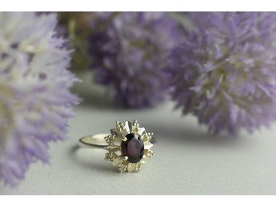 925 Sterling Silver Rubellite & CZ Ring Size 11