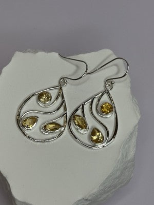 925 Sterling Silver Citrine Earrings Length 1.8 Inch