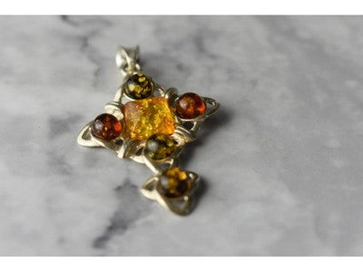 925 Sterling Silver Multicolor Amber Pendant