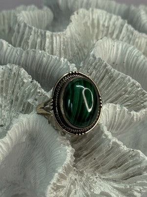 Vintage 925 Sterling Silver Malachite Ring Size 9