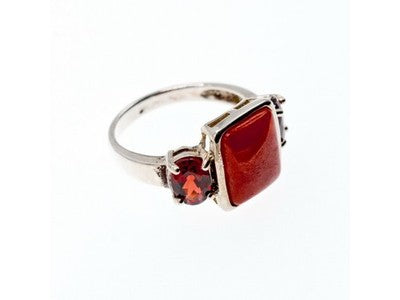 925 Sterling Silver Agate & Garnet Ring Size 9.5