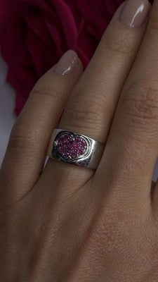 925 Sterling Silver Pink Topaz Heart Ring Size 7