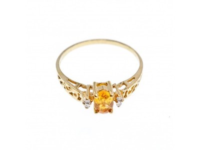 14K Yellow Gold Citrine & Diamonds Ring Size 8