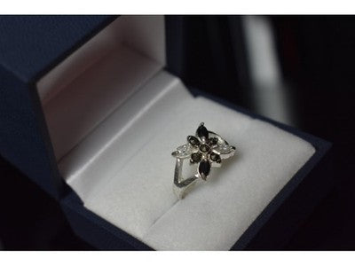 925 Sterling Silver Black Spinel & CZ Ring Size 5.5