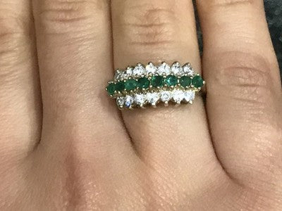 925 Sterling Silver White & Green CZ Ring Size 6.5