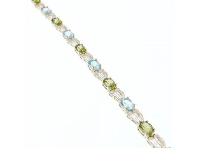 925 Sterling Silver Topaz & Peridot Bracelet Size 7.5 IN