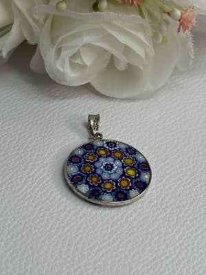 Amv Italian Venice Murano Millefiori 925 Sterling Silver Pendant