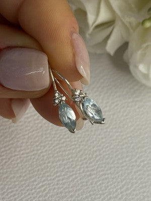 925 Sterling Silver Blue Topaz & Beryl Earrings Length0.80 Inch