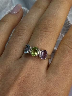925 Sterling Silver Topaz Peridot Amethyst Ring Size 8.5