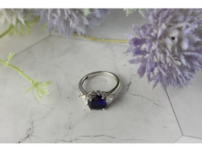 925 Sterling Silver Sapphire & CZ Ring Size 6.5