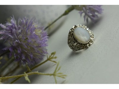 925 Sterling Silver Mother Of Pearl Openwork Ring Size 6.5