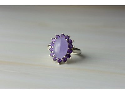 925 Sterling Silver Amethyst Quartz & Purple Tourmaline Ring Size 6.75