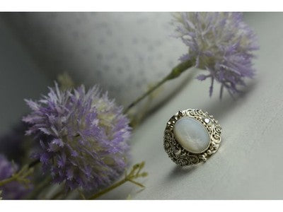 925 Sterling Silver Mother Of Pearl Openwork Ring Size 6.5