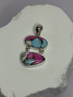 925 Sterling Silver Cotton Candy Turquoise Pendant Length 1.5 Inch