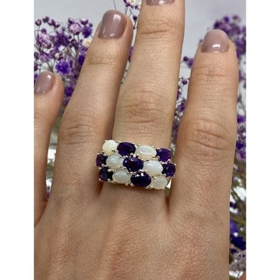 925 Sterling Silver 0Pal & Tourmaline Ring Size 8