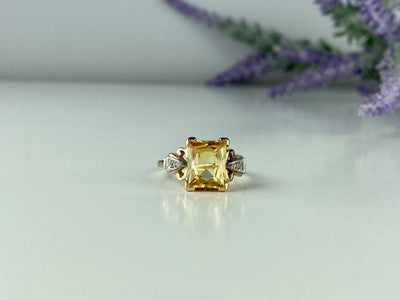 10K Yellow Gold Yellow Topaz & Diamonds Ring Size 9.75