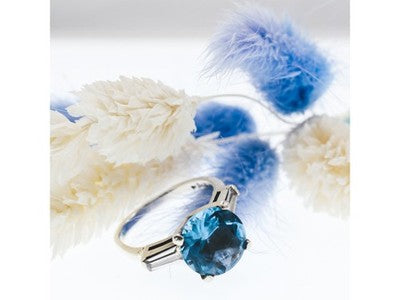 925 Sterling Silver Blue Topaz & Quartz Ring Size 6.5
