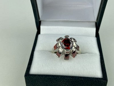 925 Sterling Silver Spessartine "Flower" Ring Size 6.5