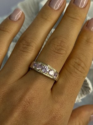 925 Sterling Silver Pink CZ Ring Size 9