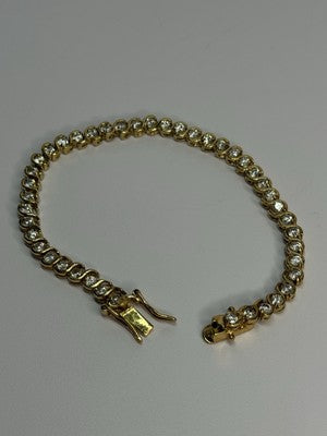 925 Sterling Silver Gold Plated CZ Bracelet Length 7 Inch