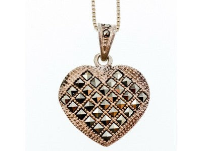 925 Sterling Silver Marcasites "Heart" Chain With Pendant
