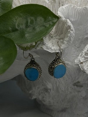 Dangle Vintage 925 Sterling Silver Blue Turquoise Earrings