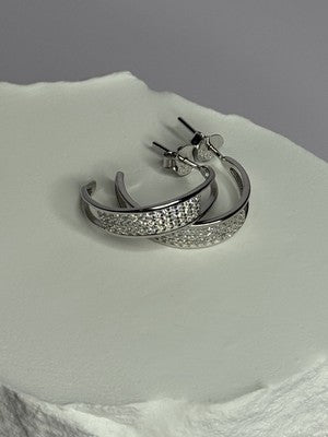 925 Sterling Silver Elegant CZ Earrings Length 0.76