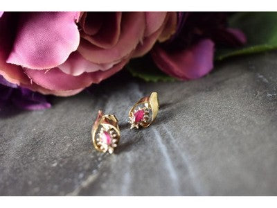 10K Yellow Gold Ruby & Diamonds Earrings