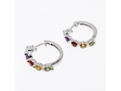 925 Sterling Silver Multi Gemstones "Rainbow" Earrings