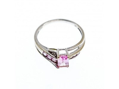 10K White Gold Pink Topaz & Diamonds Ring Size 7