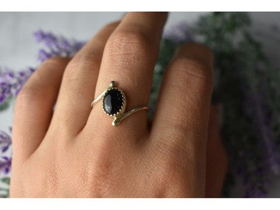 925 Sterling Silver Black Agate Ring Size 8