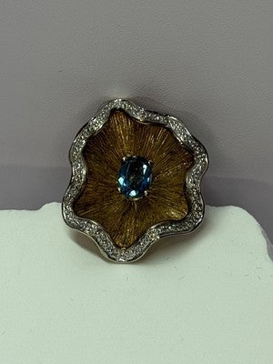 925 Sterling Silver Gold Plated Topaz "Beautiful Flower" Ring Size  7