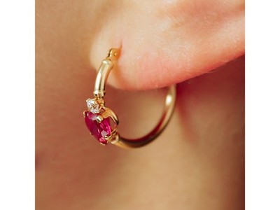 10K Yellow Gold Rubies & Diamonds Hearts Earrings
