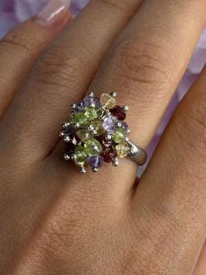 925 Sterling Silver Garnet Amethyst Citrine Peridot Ring Size 9