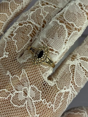 14K Yellow Gold Sapphire & Diamonds Ring Size 9